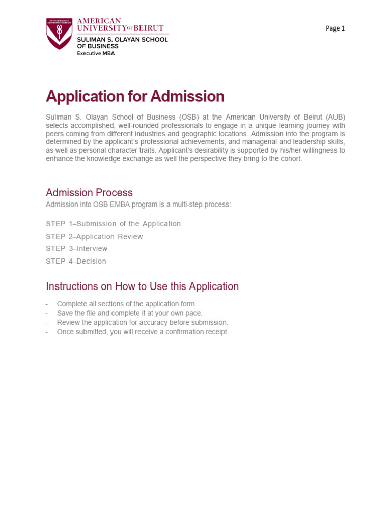 EMBA Admission Application Guide | PDF | Master Of Business ...