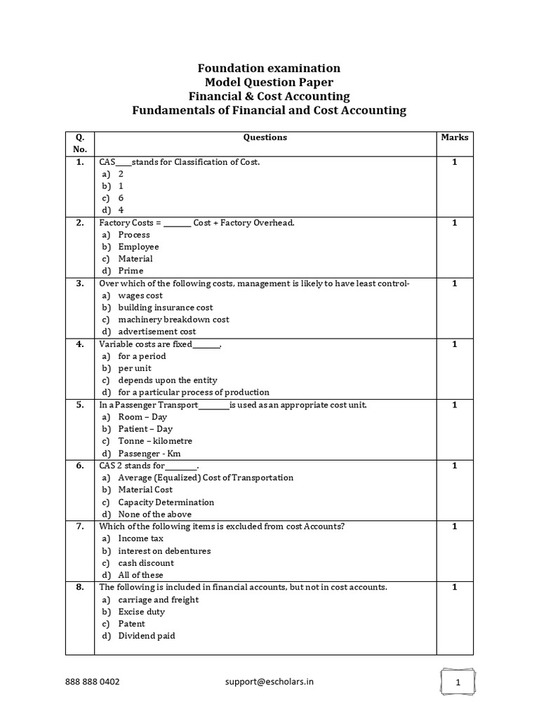 Financial & Cost Accounting Exam Paper | PDF | Debits And Credits | Expense