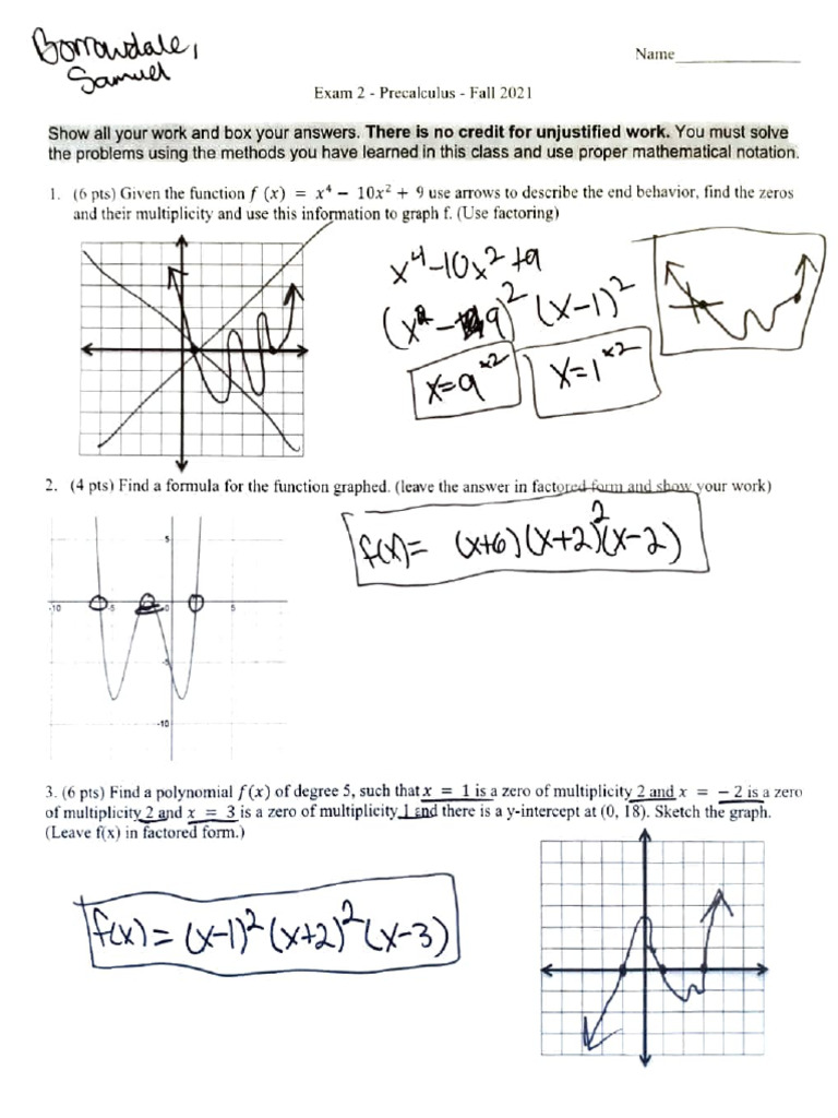 Precalculus Exam 2 Solutions Guide | PDF | Function (Mathematics ...