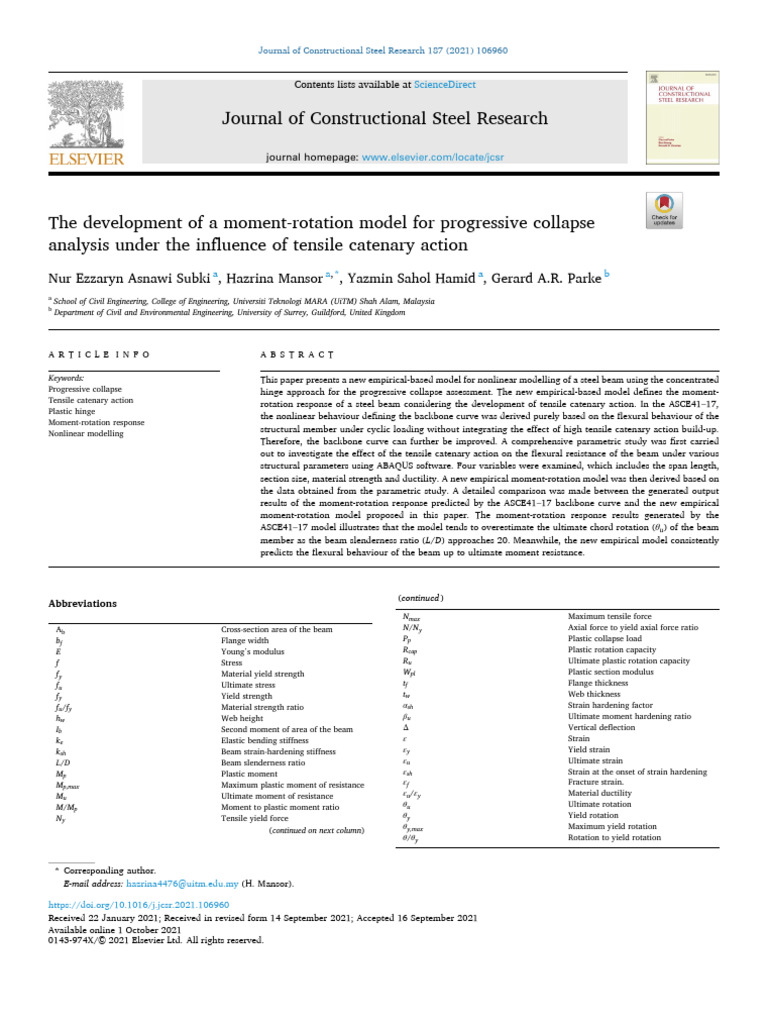 The Development of A Moment-Rotation Model For Progressive Collapse ...
