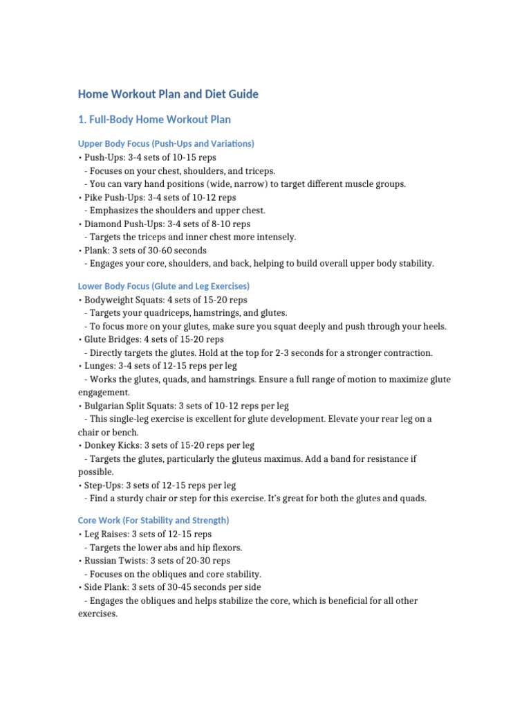 Home Workout and Diet Guide PDF | PDF | Musculoskeletal System ...