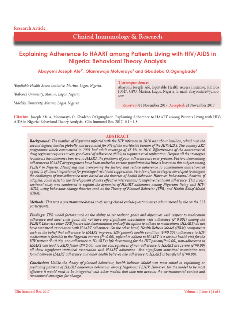 HAART Adherence in Nigerian HIV Patients | PDF | Management Of Hiv/Aids ...