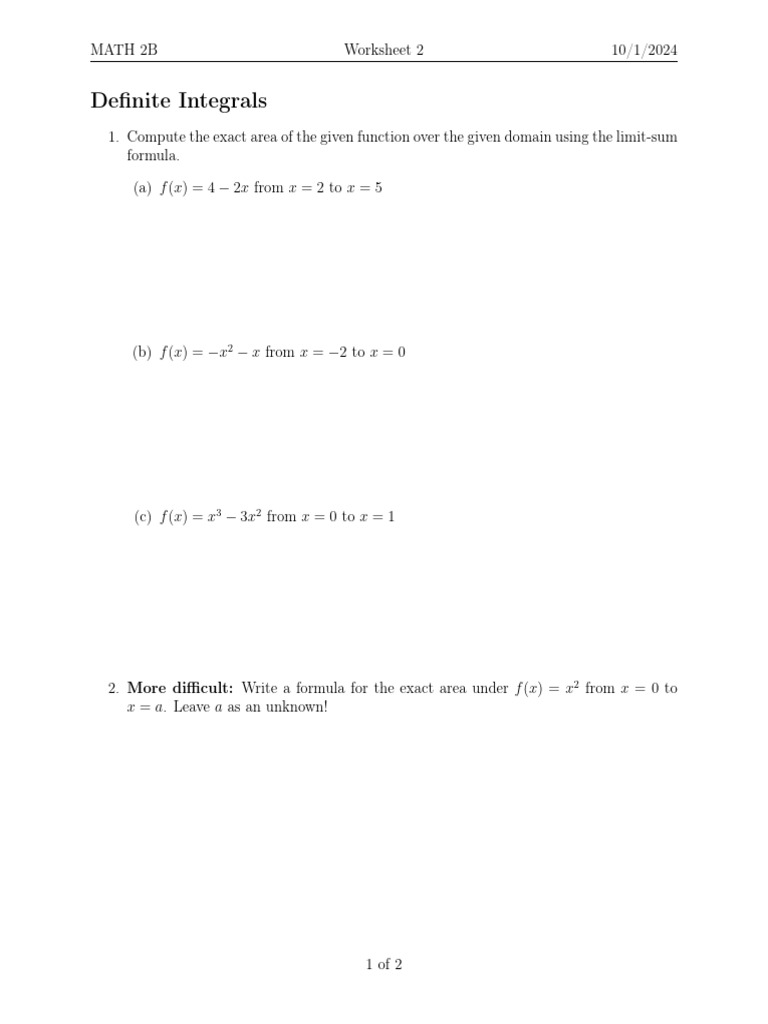 MATH 2B Worksheet 2 | PDF