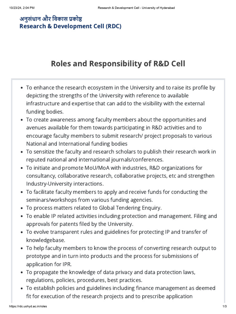 Research & Development Cell - University of Hyderabad | PDF