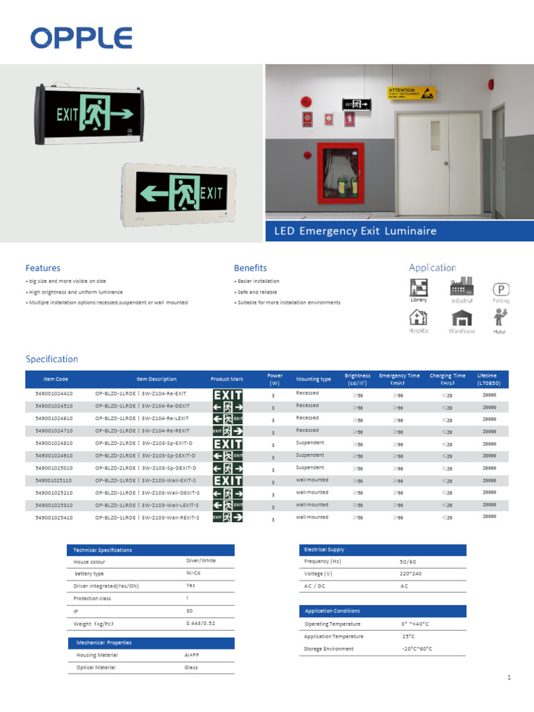 LED Emergency Exit Luminaire Specs | PDF | Alternating Current ...