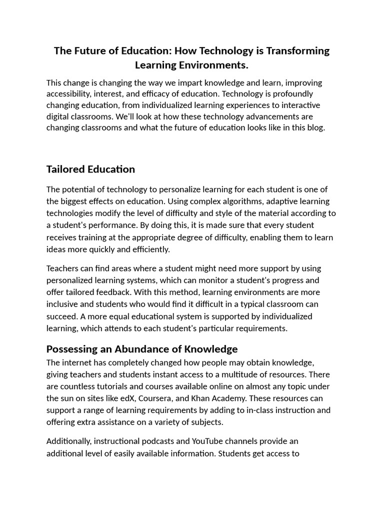 The Future of Education Blog | PDF | Teachers | Learning