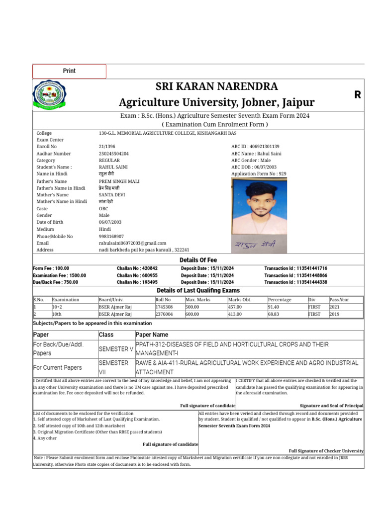 Exam Form | PDF