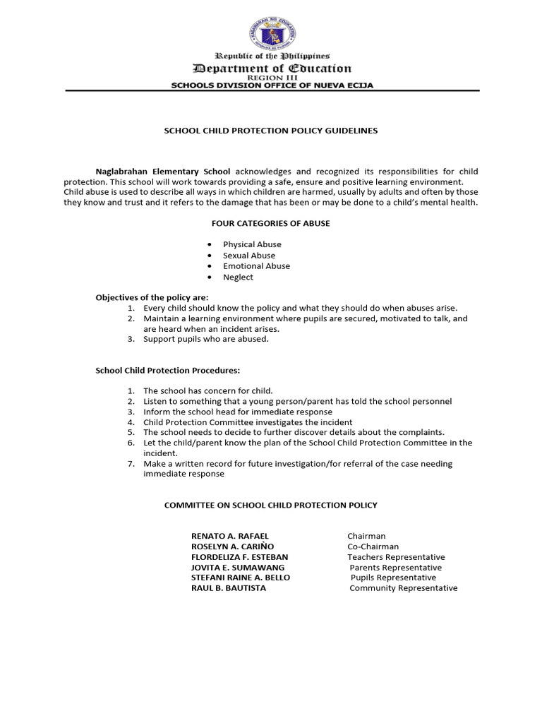 Child Protection Policy Guidelines | PDF | Child Protection | Child Abuse