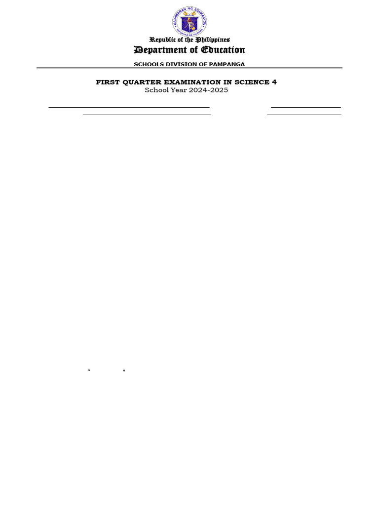Science 4 First Quarter Exam 2024-2025 | PDF | Waste | Recycling