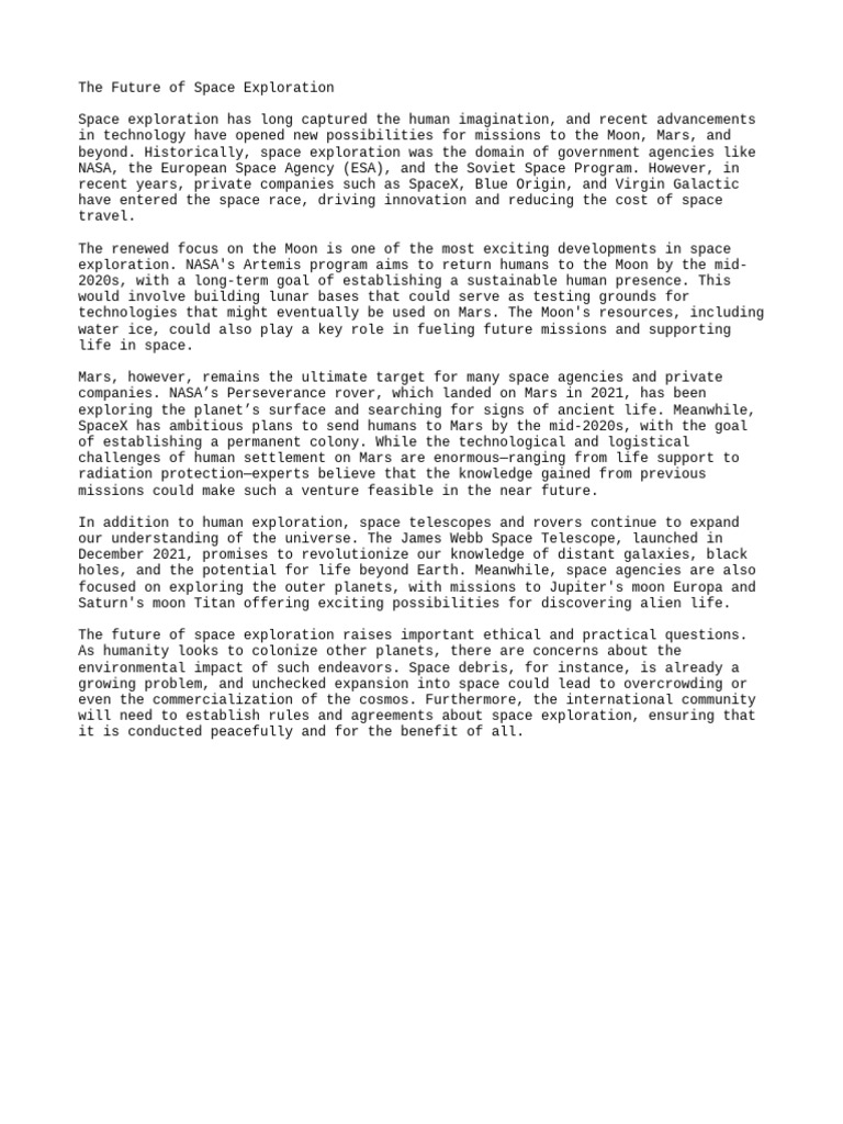The future of space exploration pdf space exploration nasa