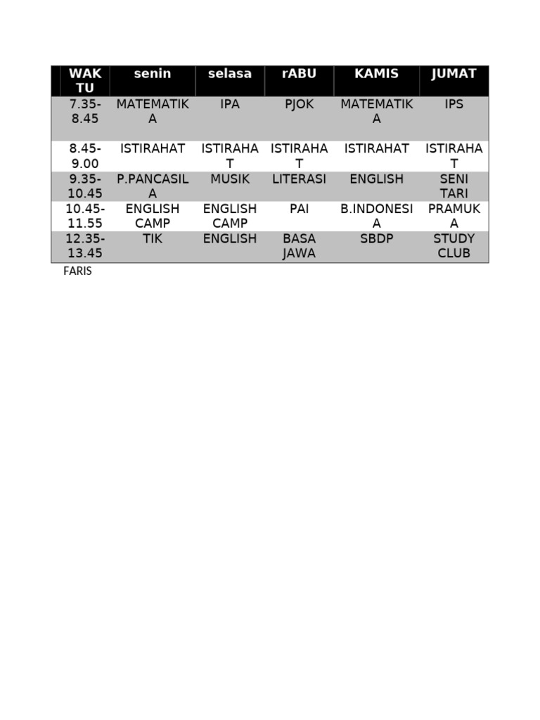 Weekly Class Schedule Overview | PDF