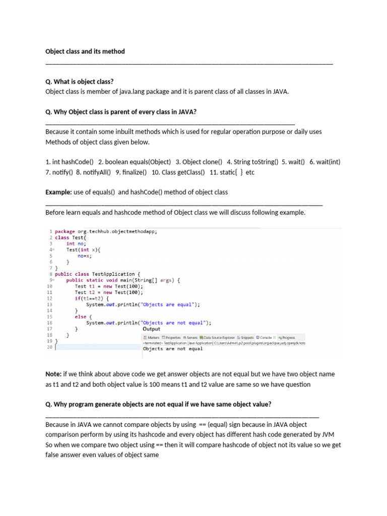 Object Class and Its Method | PDF | Method (Computer Programming ...