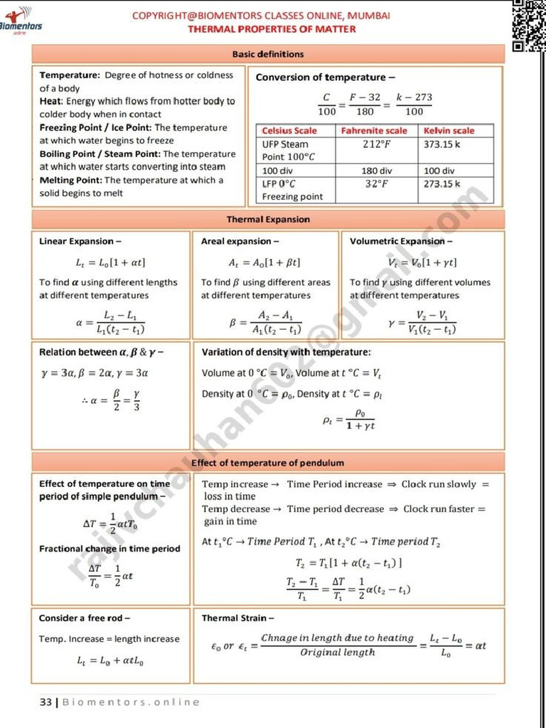 Thermal Properties of Matter Biomentors | PDF