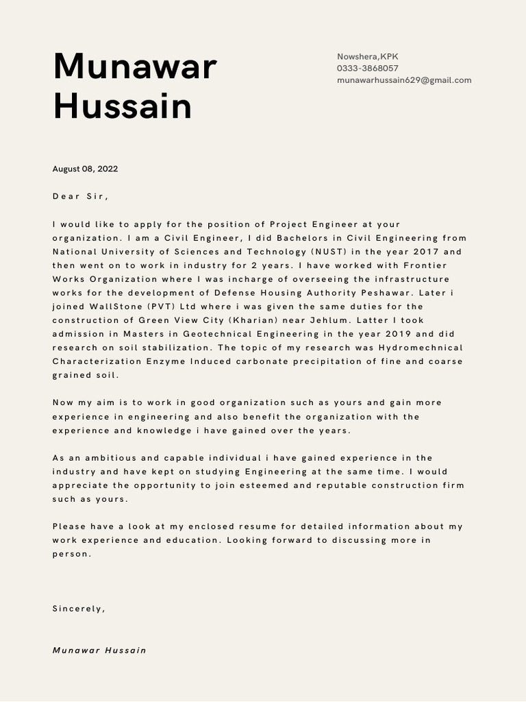 Application for Project Engineer Position | PDF | Career & Growth ...