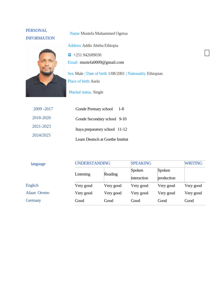Personal Information of Mustefa Muhammed | PDF