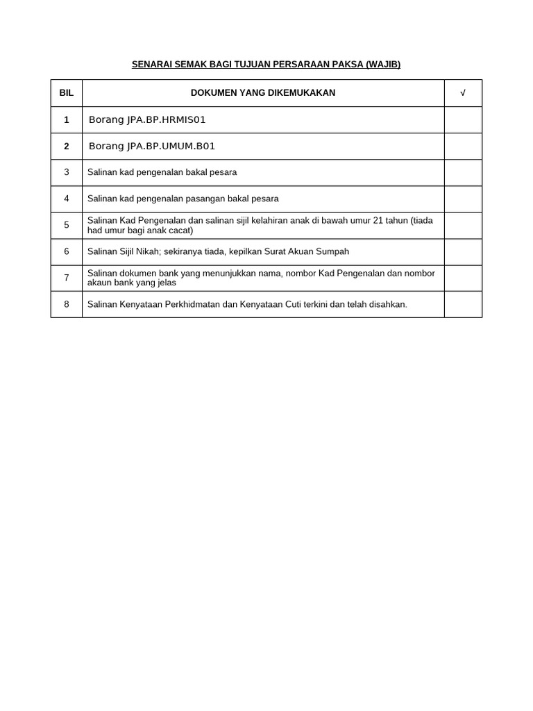 Senarai Semak Bagi Tujuan Persaraan Paksa | PDF | Hukum
