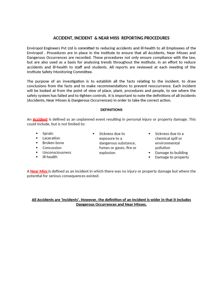 Incident Accident Reporting Procedures Rev Jan 2019 | PDF | Clinical ...