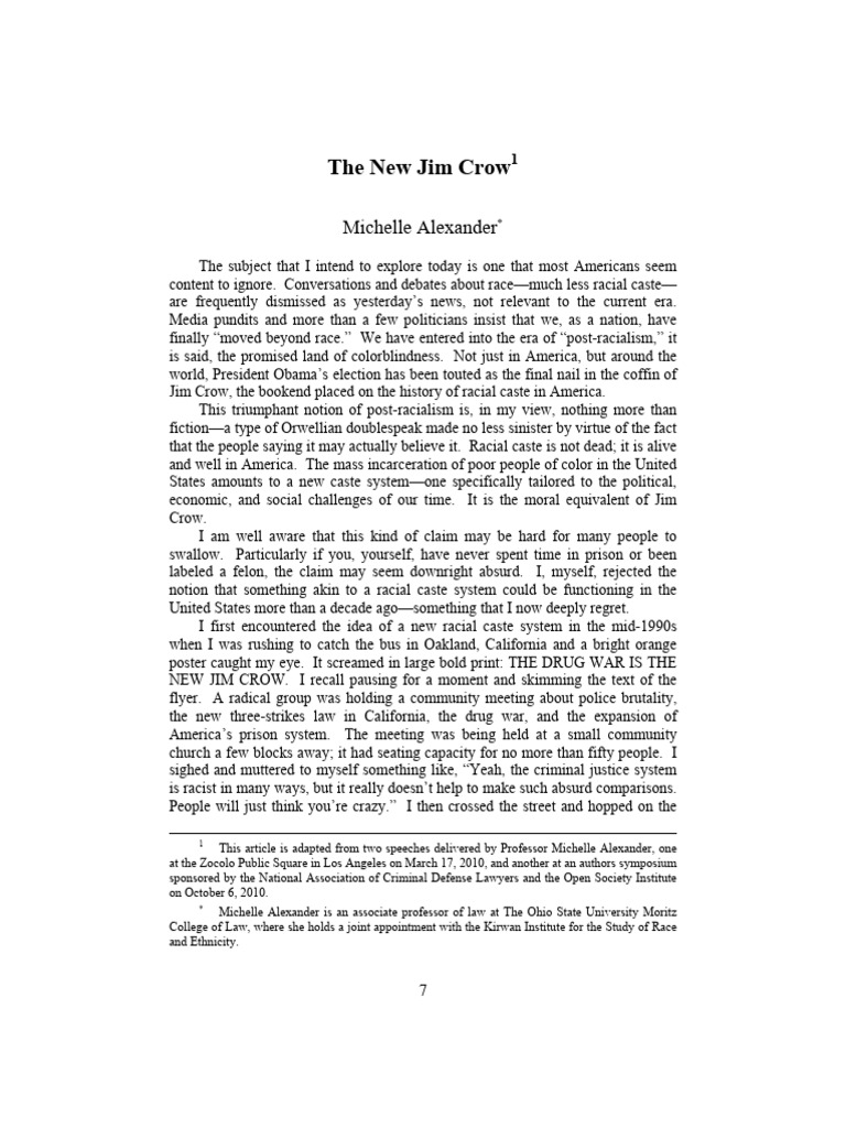 The New Jim Crow Racial Caste Today PDF Incarceration In