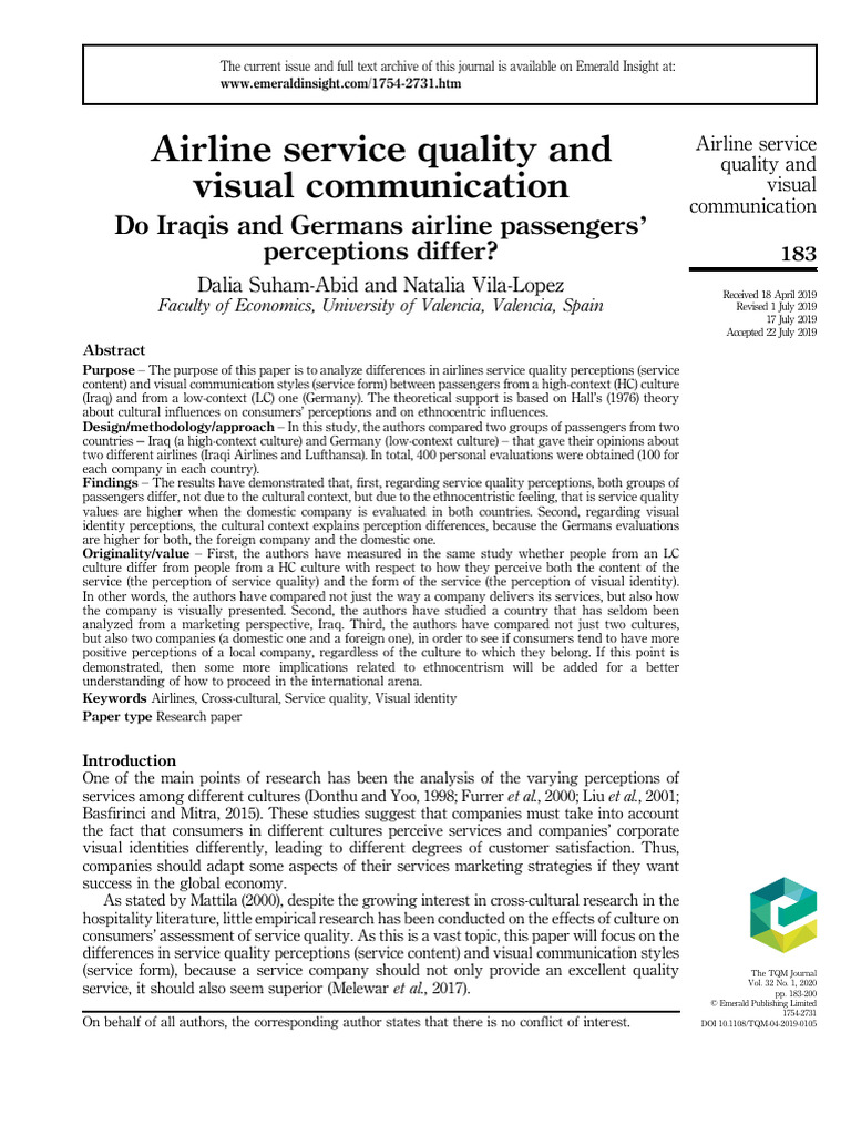 Airline Service Quality: Iraq vs. Germany | PDF | Survey Methodology ...