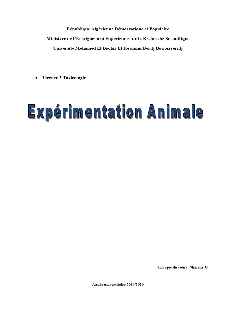 Cours sur l'expérimentation animale | PDF | Expérimentation animale ...