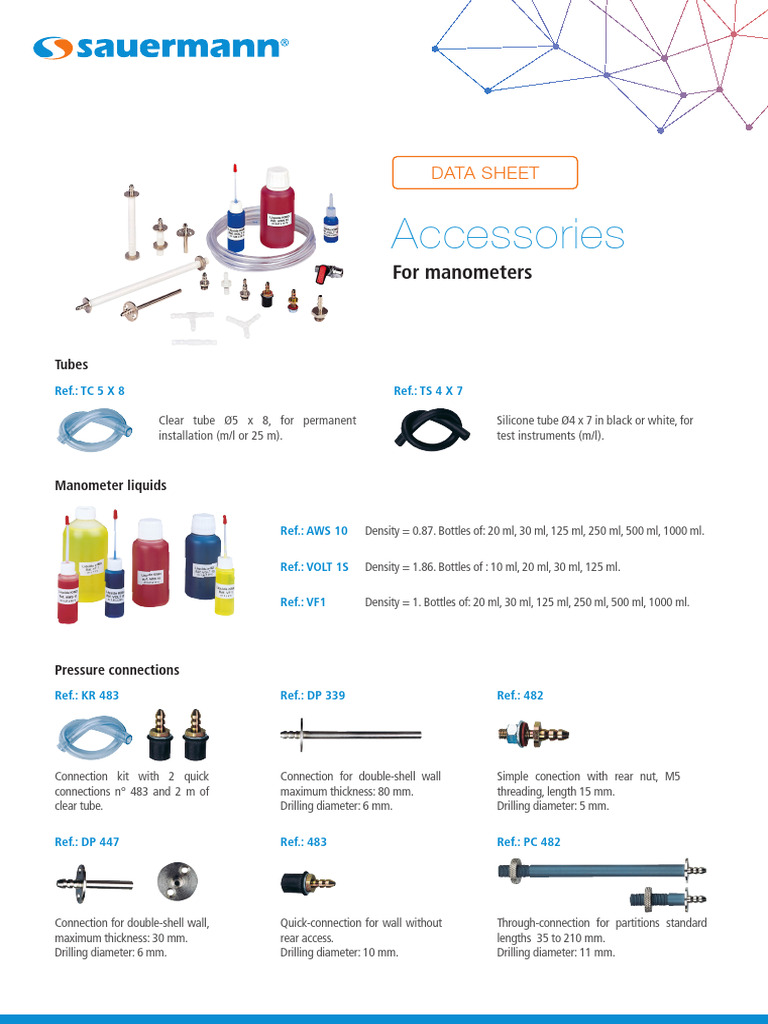 Manometer Accessories and Connections Guide | PDF | Pressure ...