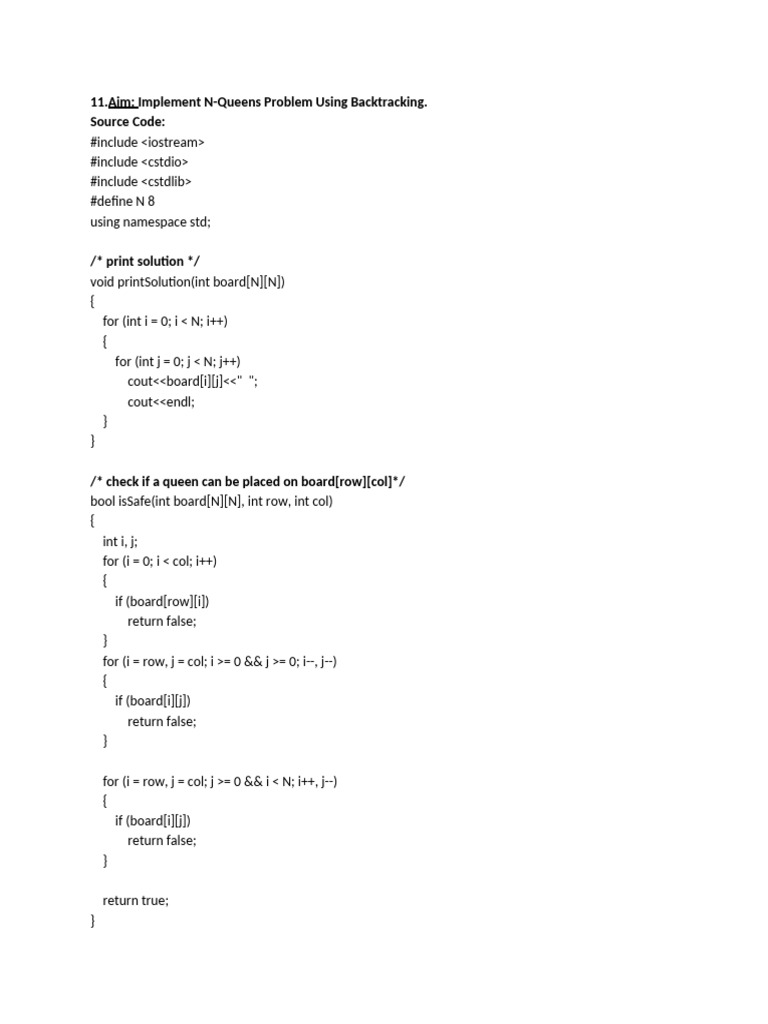 N-Queens Problem Backtracking Solution | PDF