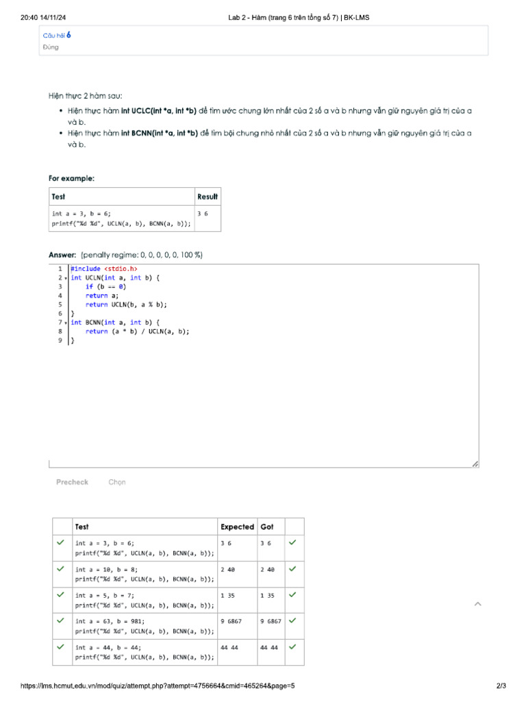 Lab 2 Ham - Cau 6 | PDF