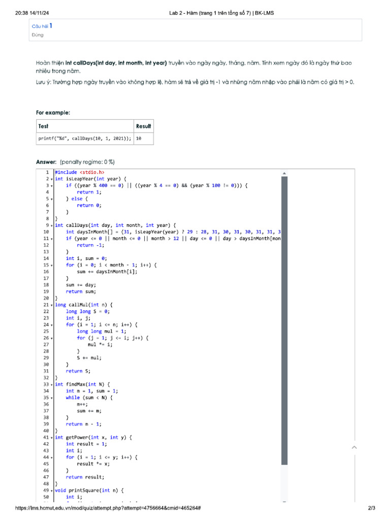 Lab 2 Ham - Cau 1 | PDF