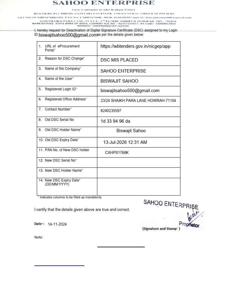 DSC Deactivation Format For Bidders | PDF | Finance & Money Management
