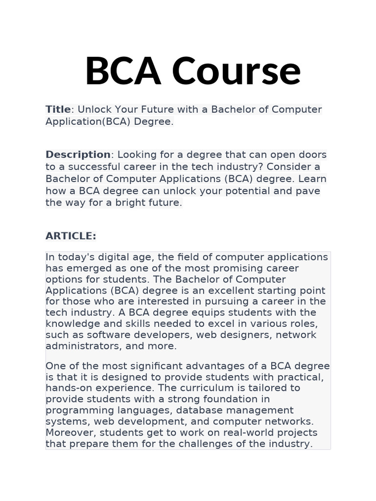 BCA Course | PDF | Computer Science | Information Technology