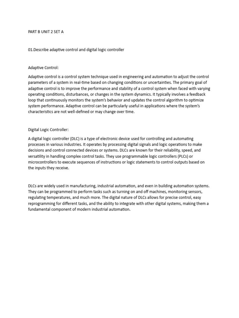 Adaptive Control & Digital Logic Controllers | PDF | System | Automation