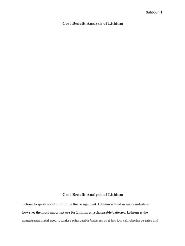 Cost Benefit Analysis Pdf Lithium Rechargeable Battery