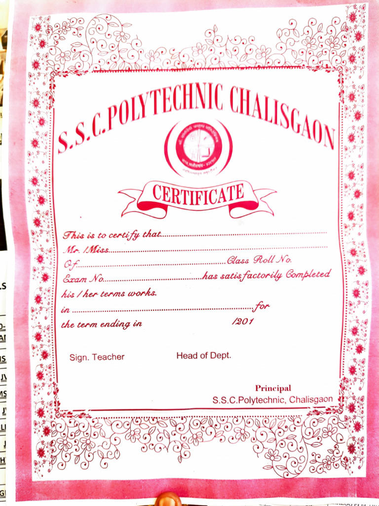 S.S.C. Polytechnic Completion Certificate | PDF