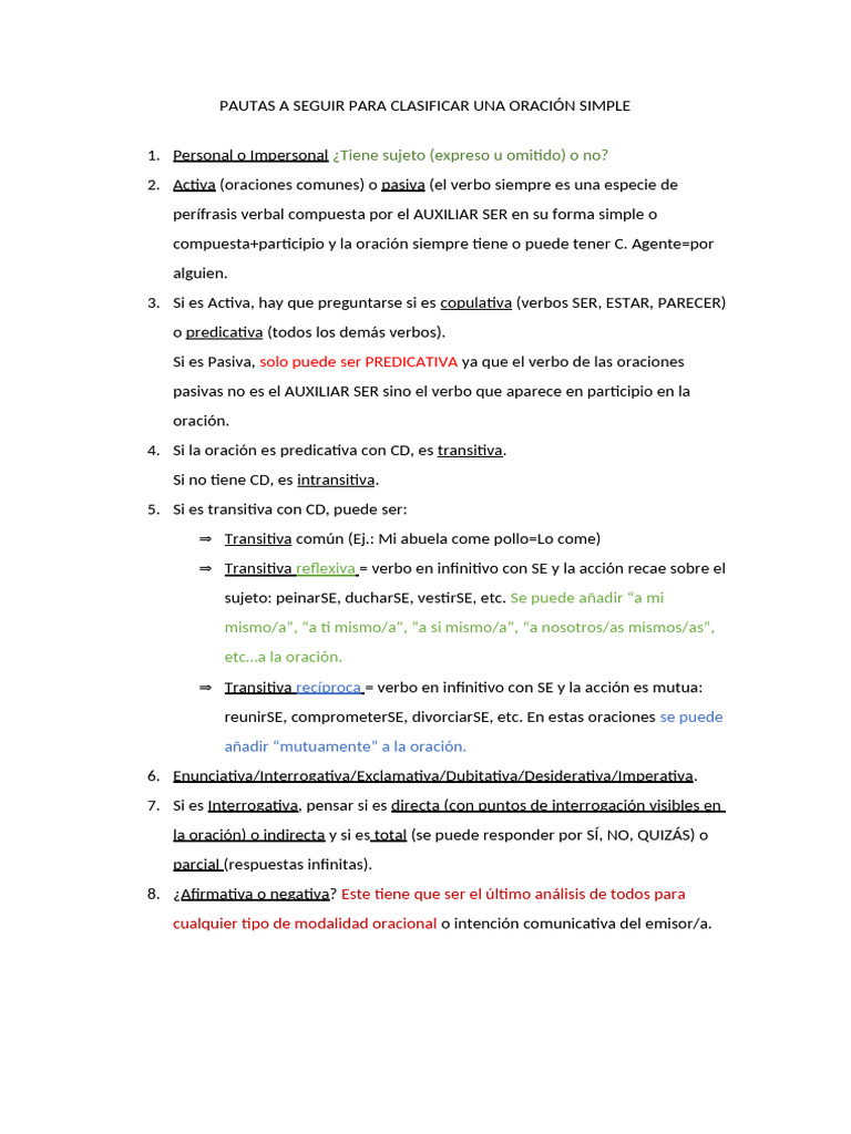 Clasificación de Oraciones Simples | PDF | Artes del Lenguaje y ...