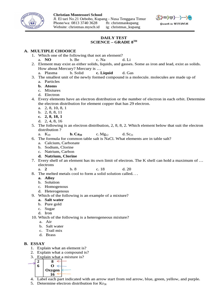 8th Grade Science Daily Test | PDF