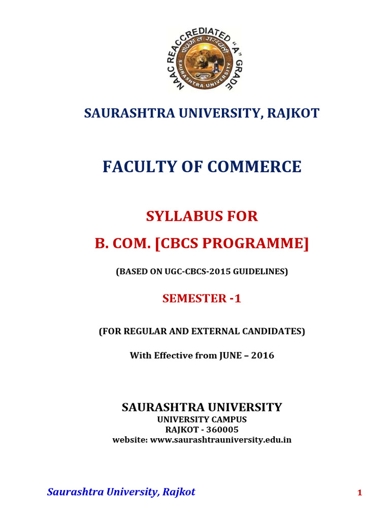 Saurashtra University B.Com Syllabus 2016 | PDF | Economics | Accounting