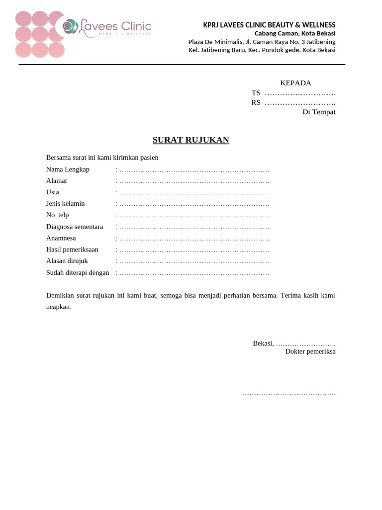 Surat Rujukan Lavees Clinic Caman | PDF