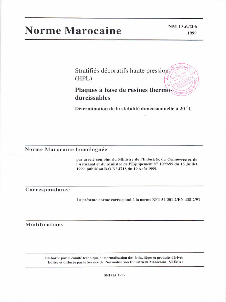 Norme Marocaine NM 13.6.206 HPL | PDF