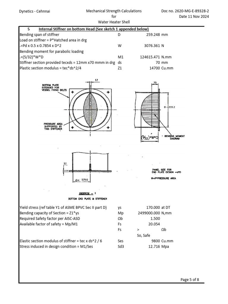 5 Internal Stiffner On Bottom Head (See Sketch 1 Appended Below) | PDF