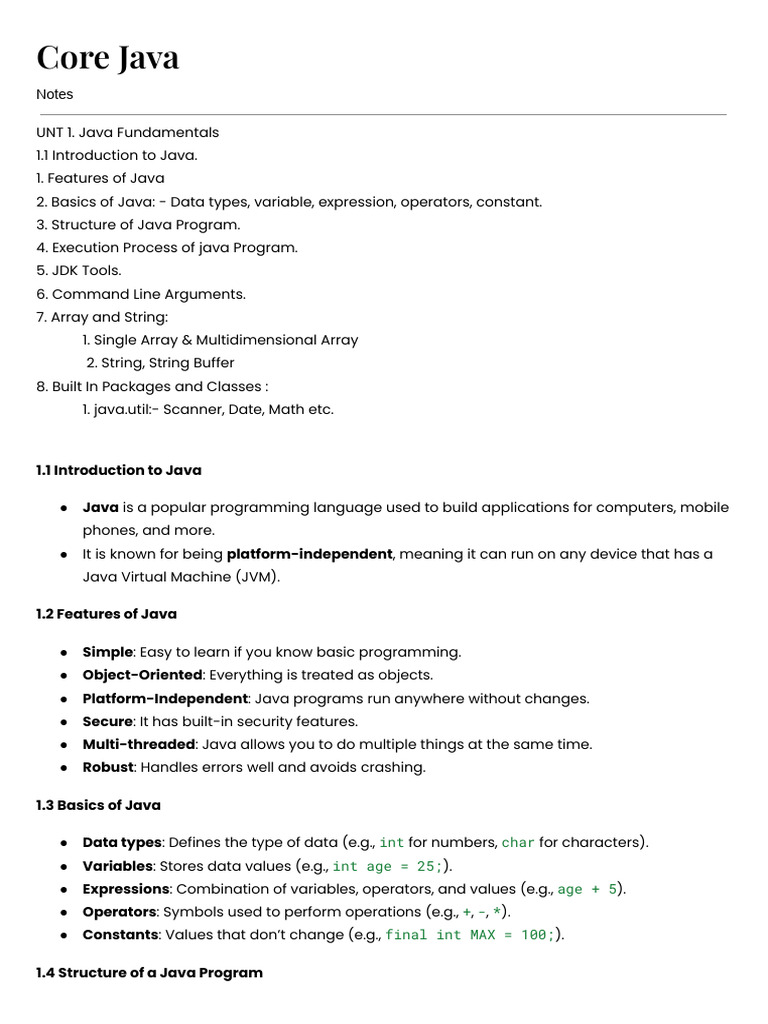 Core Java: Notes | PDF | Method (Computer Programming) | Class ...