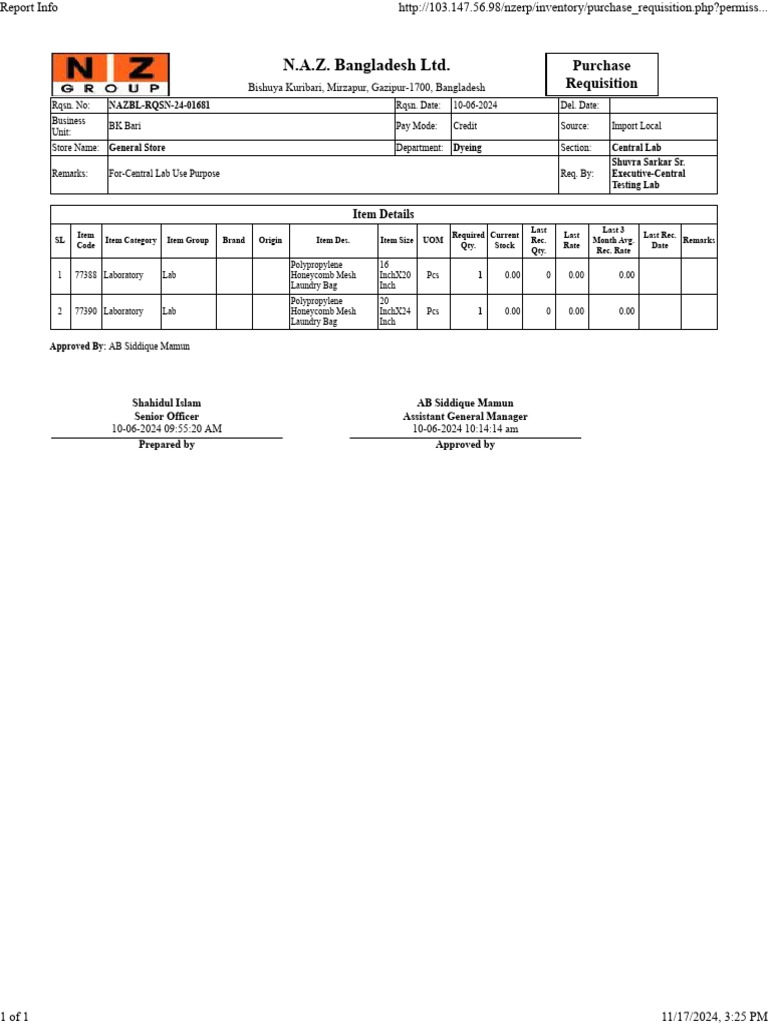 Purchase Requisition for Central Lab Supplies | PDF
