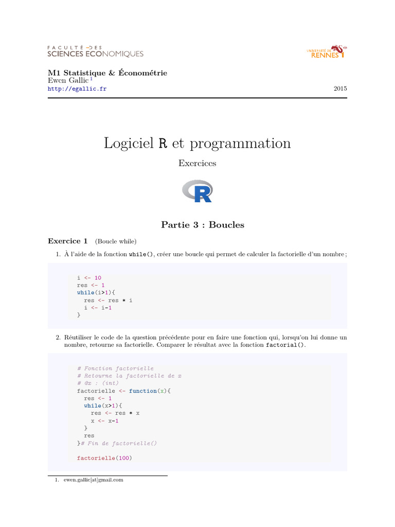Exercices de programmation en R | PDF | Algèbre linéaire | Algèbre