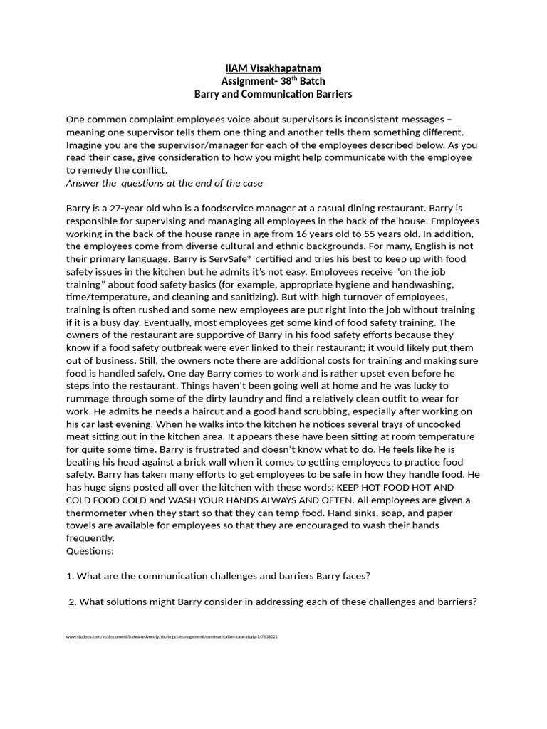 Iiam Assignment Barriers | PDF | Food Safety