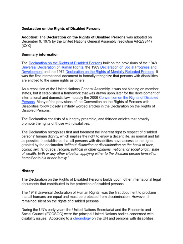 Declaration On The Rights of Disabled Persons | PDF | United Nations ...