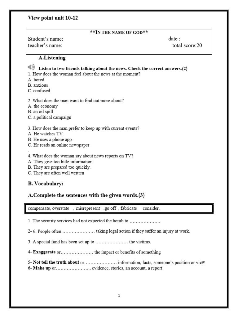 Listening and Vocabulary Exercises | PDF | Language Arts & Discipline
