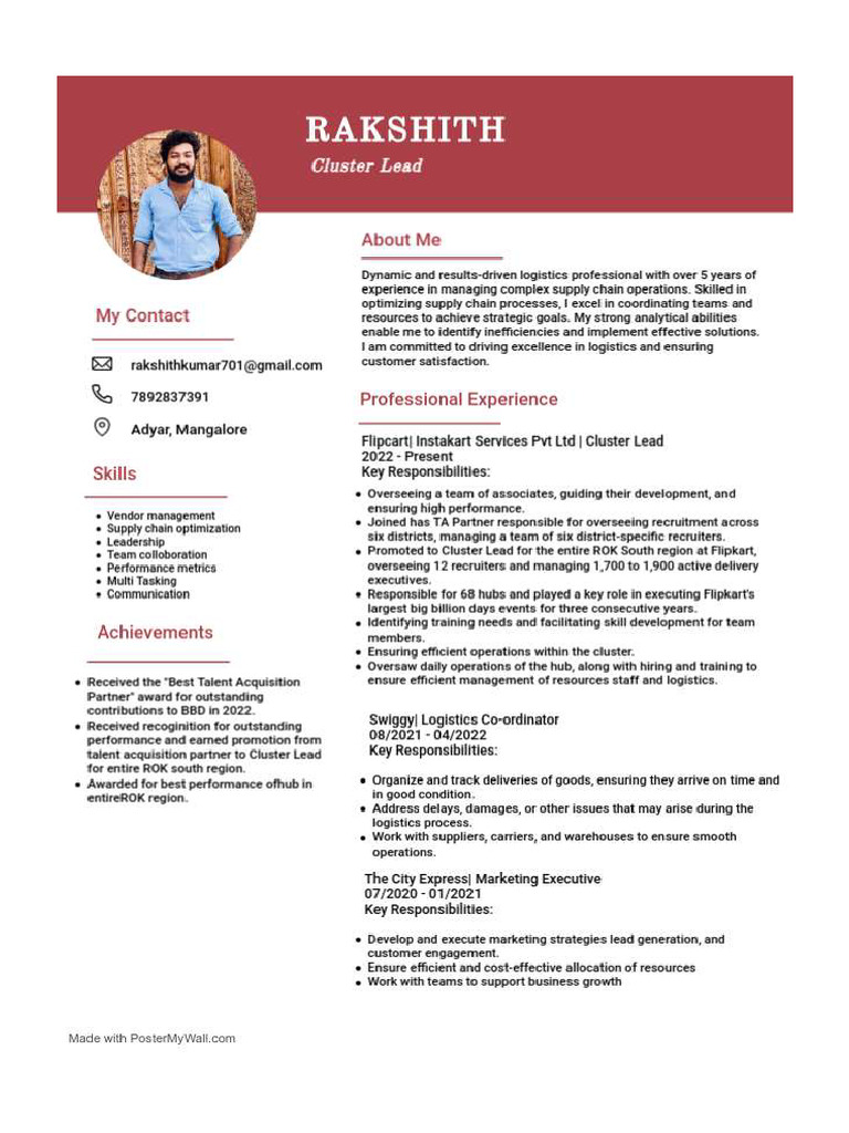Simple Pink Profile Resume template - Made with PosterMyWall | PDF