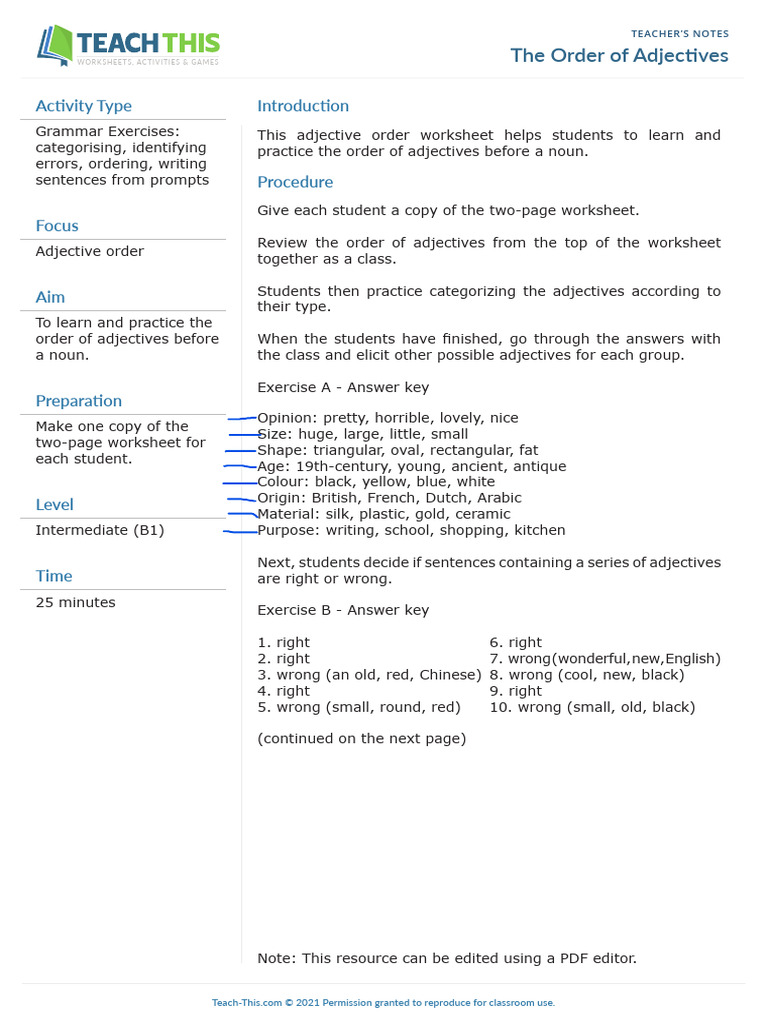 The Order of Adjectives | PDF | Adjective
