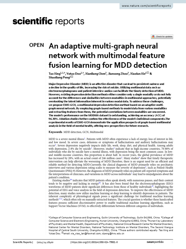 Adaptive Multi-Graph Neural Network for MDD Detection | PDF | Major ...