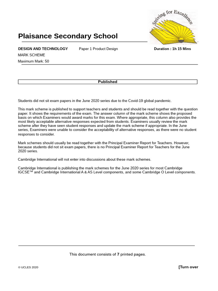 0445 - s20 - Ms - 11 Marking Scheme, Product Design s4 Term 3 Exam ...