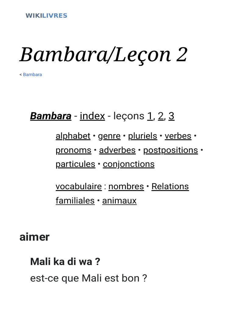 Apprendre le Bambara : Leçon 2 | PDF | Arts du langage et discipline
